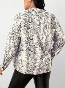 Celure Plus Snakeskin Print Button Front Shirt - Beige - View 2