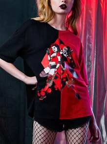 Harley Quinn | ROMWE Colorblock Figure Graphic Tee - Multicolor - View 4