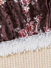 女嬰印花鏤空蕾絲花邊後鎖孔洋裝 - 紅色 - 查看 7