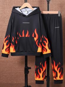 Tween Boy Fire & Letter Graphic Hoodie & Sweatpants - Multicolor - View 1