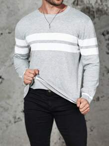 Manfinity Homme Men Plus Striped Pattern Sweater - Grey - View 4