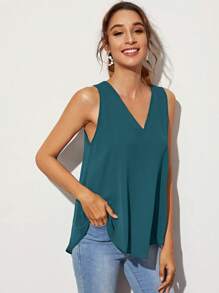 SHEIN Essnce Cổ chữ V Chất rắn Áo - Màu xanh ngọc - Xem 3