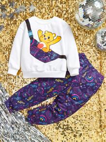 SHEIN X Care Bears 小男孩卡通圖案套頭衫和褲子