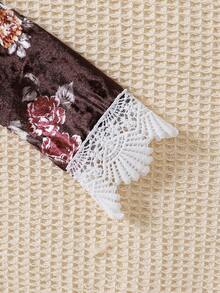 女嬰印花鏤空蕾絲花邊後鎖孔洋裝 - 紅色 - 查看 4