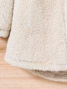 青少年女孩1入組前紐扣連帽絨毛外套 - 杏色 - 查看 4