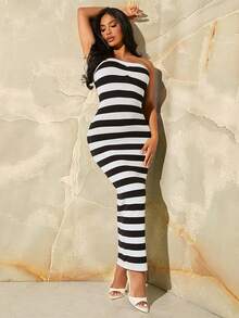 SHEIN SXY Striped Pattern Sweater Dress Without Cardigan - Black and White - View 4