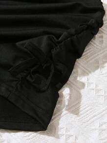 SHEIN Garota Jovem Dois Tons Ombro Frio Cordão Ao Lado Tubo 2 Em 1 Vestido