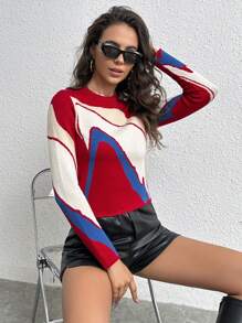 SHEIN Essnce Jersey de color combinado de cuello alto