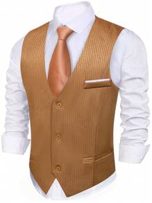 Men 1pc Vertical Striped Waistcoat