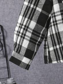 SHEIN 男嬰格紋印花連帽襯衫和褲子不帶T恤