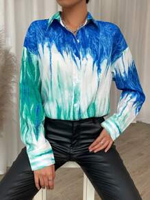 SHEIN Essnce Nhuộm buộc Thả vai Nút phía trước Áo sơ mi - Nhiều màu - Xem 1