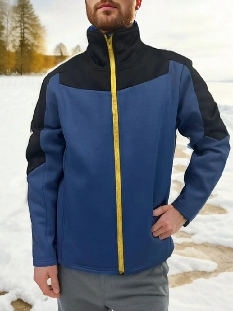 Boyfriend Style Men Colorblock Zip Up Slant Pocket Sports Jacket Workout Tops