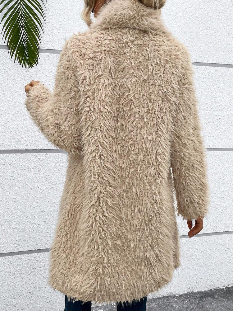 Waterfall Collar Open Front Teddy Coat