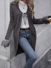 SHEIN LUNE 毛茸茸袖口前繫帶開襟衫 - 灰色 - 查看 1