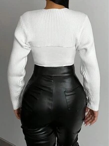 Zolique Solid 1pc Crop Bolero Shrug Cardigan,Long Sleeve Tops - White - View 2