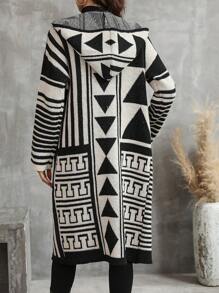 EMERY ROSE Geo Pattern Drop Shoulder Hooded Duster Cardigan - Multicolor - View 2