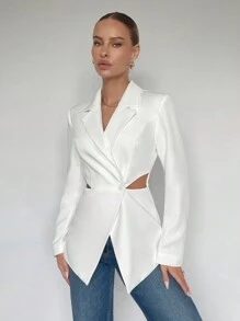 BizChic 腰部鏤空單釦西裝外套 - 白色 - 查看 3