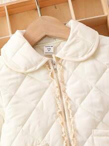 SHEIN Young Girl Solid Quilted Jacket & Bow Front Skirt - Khaki - View 3