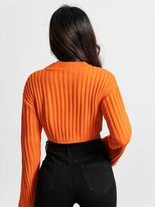 Flirla Áo len chui đầu dáng ngắn, vạt không đối xứng, màu trơn, thích hợp cho mùa thu đông. - trái cam - Xem 2