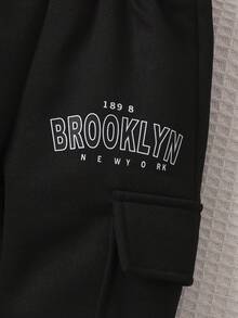 女嬰字母圖案小高領衛衣和衛褲 - 黑色 - 查看 7