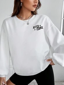 Đồ họa Chữ cái Thả vai Áo chui đầu - trắng - Xem 1