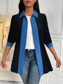 SHEIN LUNE Acabamento De Contraste Botão Frontal Casaco