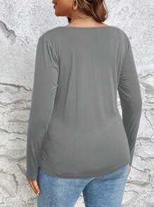 SHEIN LUNE Plus Leopard Print Draped Front Tee - Grey - View 2