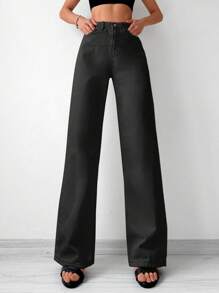 High Waist Slant Pocket Wide Leg Jeans