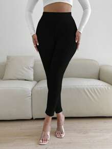 SHEIN SXY Solid Ribbed Knit Leggings