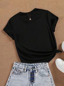 SHEIN LUNE Digital Printed Short Sleeve T-shirt