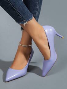 Women's Fashion Casual Outdoor Stiletto Pointed Toe High Heel PU Pumps, Spring Autumn - Violet Purple - View 4