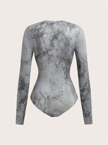 SHEIN ICON Skull & Letter Graphic Bodysuit - Dark Grey - View 2