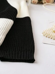 Celure Plus Colorblock Raglan Sleeve Sweater - Black and White - View 3