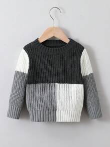 SHEIN Trẻ Con trai Khối màu Áo len - Xám - Xem 1
