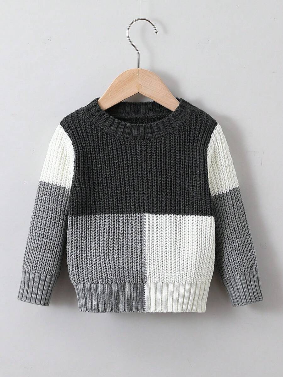 SHEIN Trẻ Con trai Khối màu Áo len - Xám - Xem 1