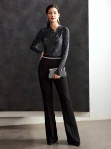 MOTF PREMIUM 金屬色褶皺蛇形圓環上衣 - 淺灰紫 - 查看 5