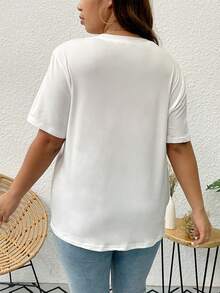 SHEIN EZwear 大碼花卉和字母圖案T恤 - 白色 - 查看 2