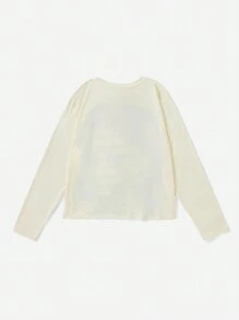 SHEIN EZwear Plus Slogan & Figure Graphic Tee - Beige - View 2