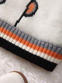 男小童熊圖案條紋飾邊插肩袖套頭毛衣 - 杏色 - 查看 4