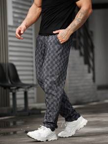 Manfinity Homme Men Allover Print Drawstring Waist Pants - Black - View 5