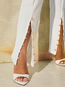 SHEIN SXY Lapel Neck Button Front Blazer & Split Hem Pants - White - View 3