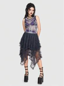 ROMWE Goth Butterfly Print Tank Top Without Bra - Black - View 2