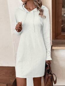SHEIN LUNE Dây rút áo có mũ Đầm Áo len - trắng - Xem 4