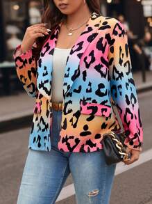 Calvaya Plus Leopard Print Ombre Shawl Collar Blazer - Multicolor - View 5