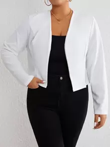 EMERY ROSE Áo khoác blazer hở trước đơn giản cho mùa thu/đông - trắng - Xem 3