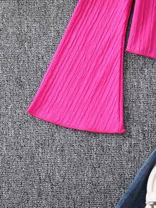 SHEIN Young Girl Mock Neck Trumpet Sleeve Tee - Hot Pink - View 3