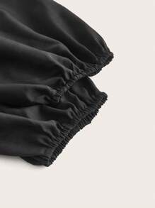 SHEIN MOD Hơn In hoa Tay áo lồng đèn Viền đa lớp Đầm - màu đen - Xem 3