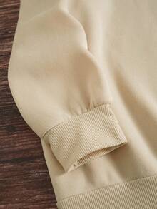 SHEIN EZwear Plus Tropical & Letter Graphic Thermal Lined Sweatshirt - Apricot - View 5