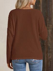 SHEIN LUNE Chất rắn Áo thun Thả vai - Cà phê nâu - Xem 2