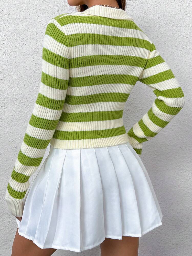 Striped Pattern Zip Up Crop Cardigan